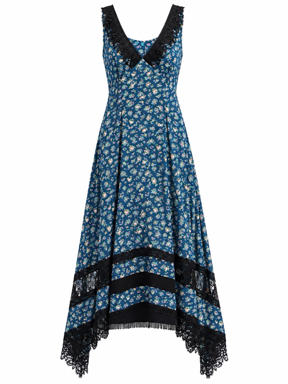 Coach NWT Blue Floral Lace Trim Tie Back Dress Designer Hanger - Picture 6 of 14